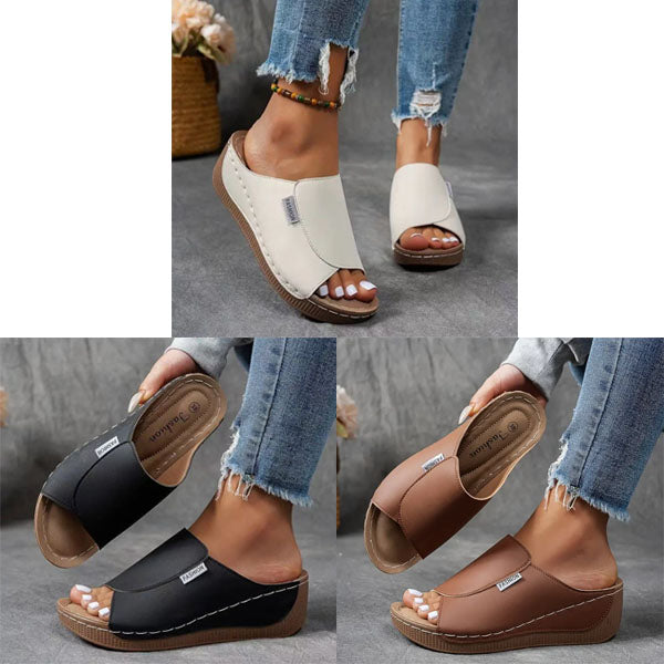 Comfortabele slippers met ondersteuning voor de voetboog - Effen damessandalen - Ademend