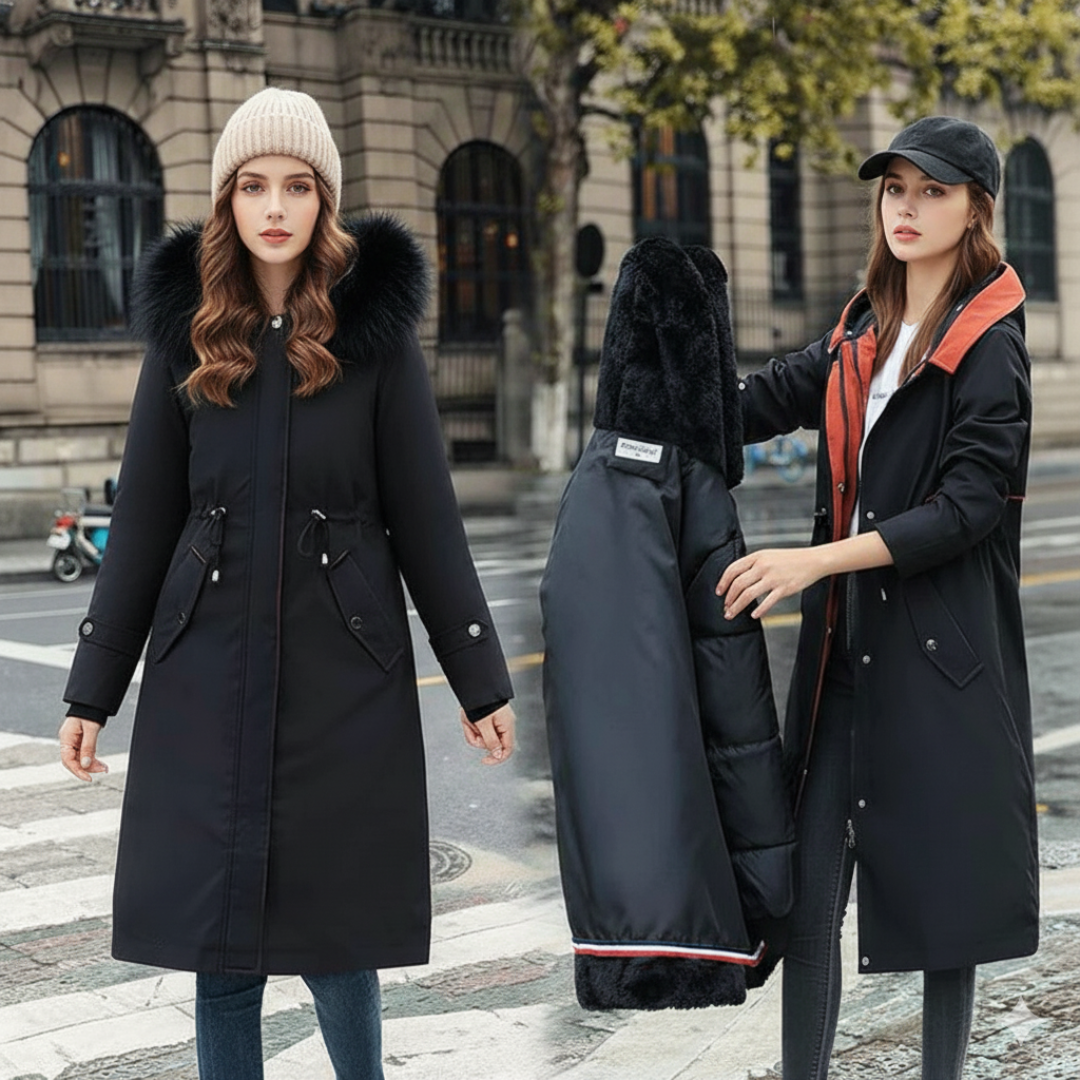 Frostra™ - Kurtka Zimowa Damska z Kapturem i Miękkim Kołnierzem